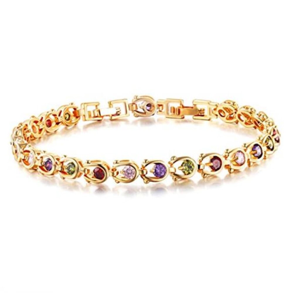 Womens Cubic Zirconia Tennis Bracelet Gold Plated Chain Sparkle Jewelry Gift